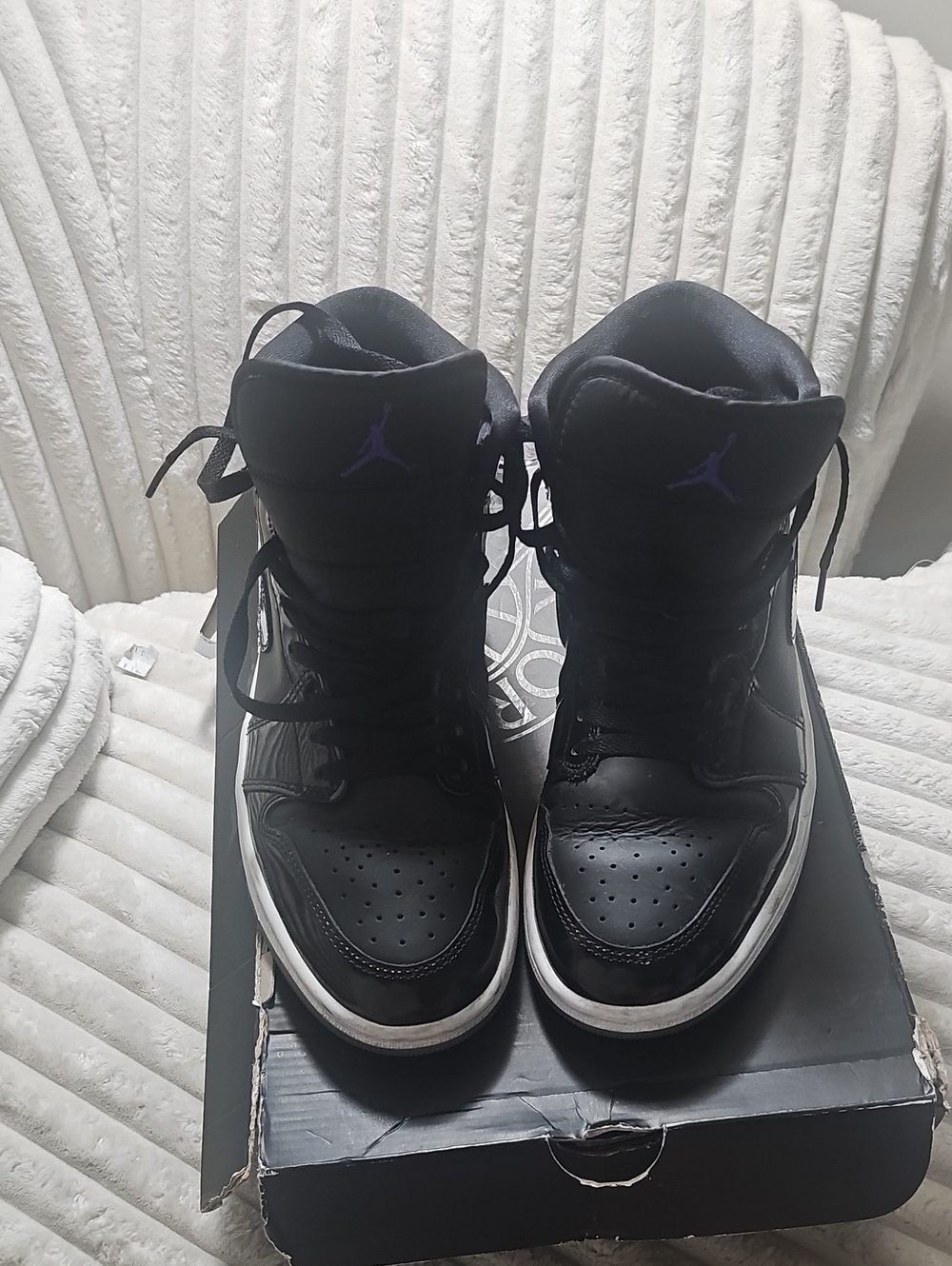 Jordan Men's Black and Purple High-Top Sneakers
